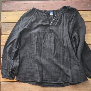 Old Navy Black Long Sleeve Linen Top